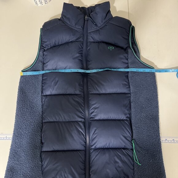 Peppermint Cycling Dark Blue & Green Puffer Down & Fleece Vest Women's Size L - Picture 10 of 13